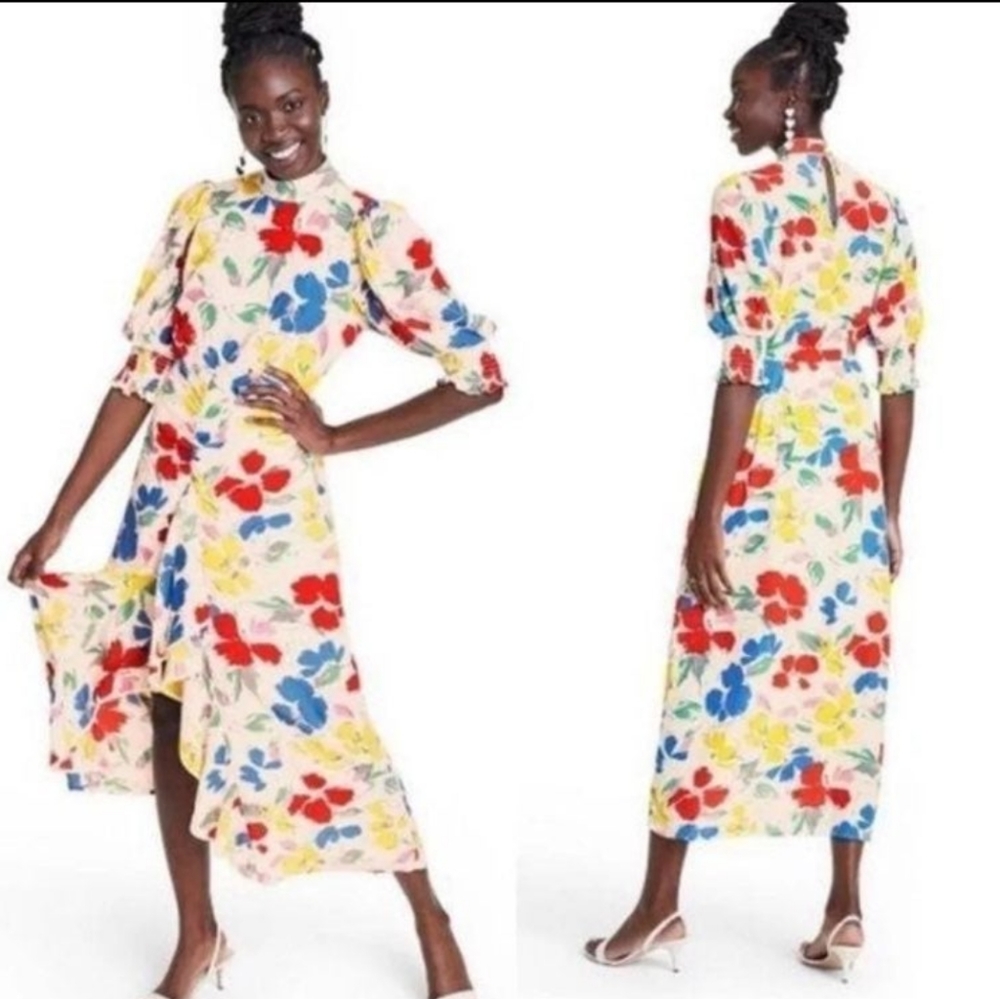 NWT Rixo X Target Floral Mock Neck Ruffle Dress Size 8
